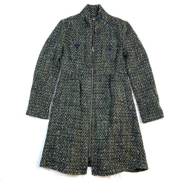 Beth Bowley Olive Green Tweed Full Zip Fit Flare Coat - Picture 1 of 4